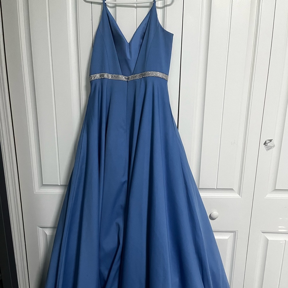 Long Blue Fit and Flare Prom Dress